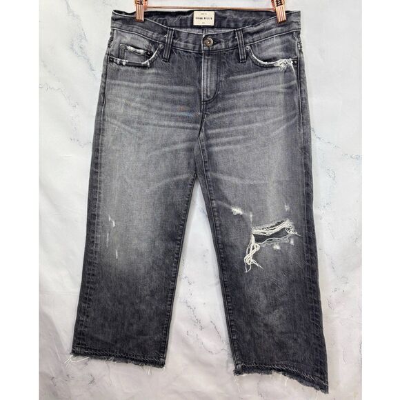Simon Miller Wide Leg Jeans Womens Size 26 Bora Cropped Frayed Mid Rise Black - Picture 1 of 16